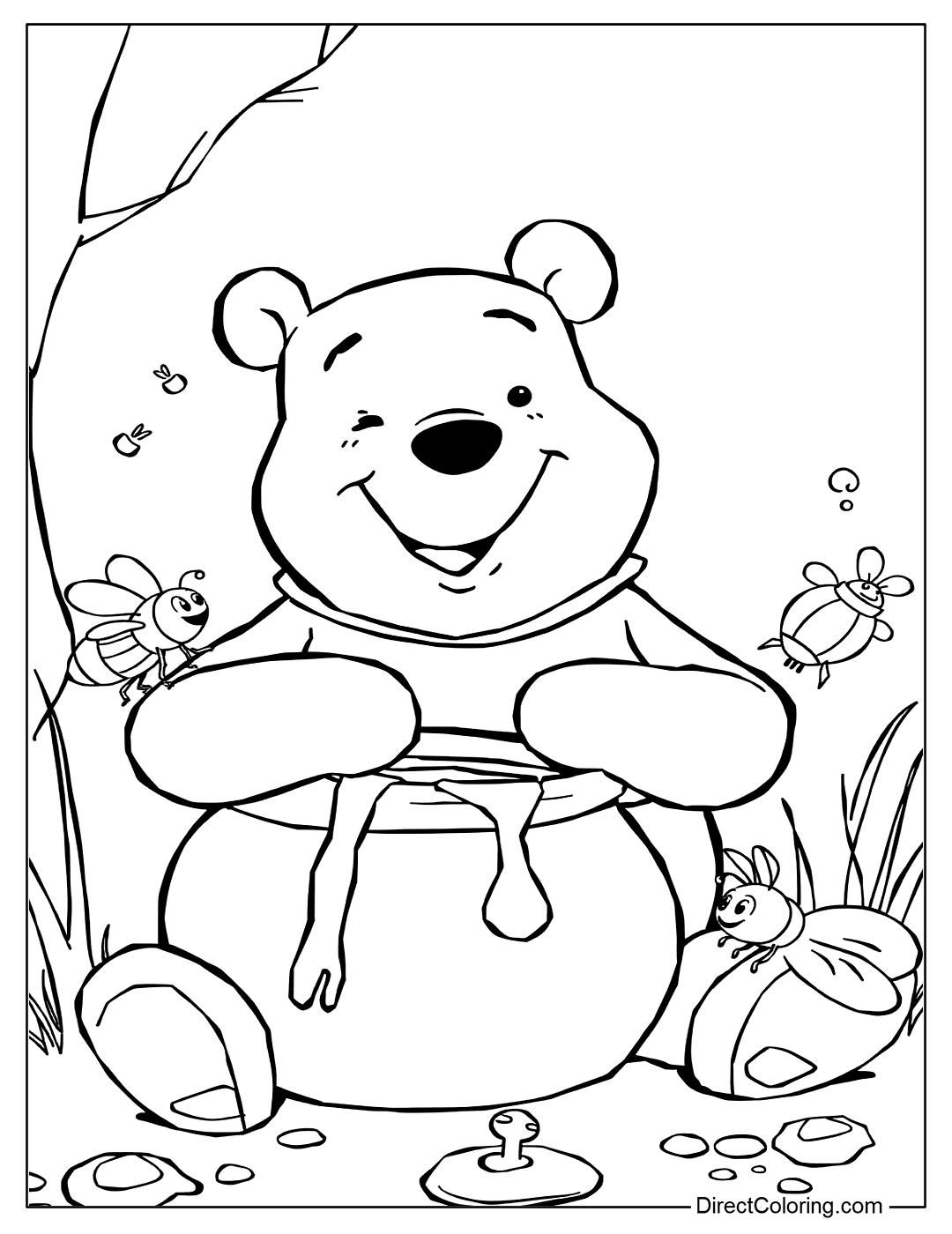Happy Winnie the Pooh Coloring Page